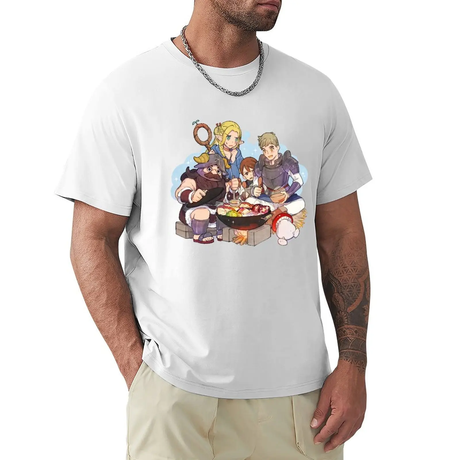 

Футболка Dungeon Meshi Let's Eat, черные заготовки, мужские футболки