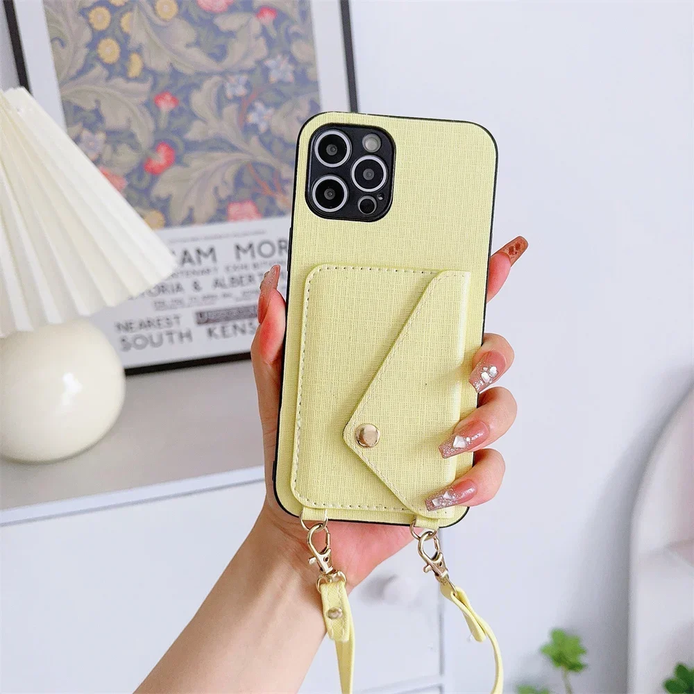 Crossboby Wrist Strap with Card Holder Phone Case for IPhone 16 15 14 Plus 11 Pro Max 13 12 Mini XR XS X Max PU Leather Cover