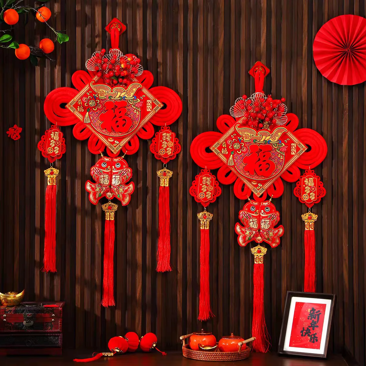 2 Pieces Chinese Knot Pendant Chinese New Year Living Room Home Decoration Door Porch Housewarming Pendant
