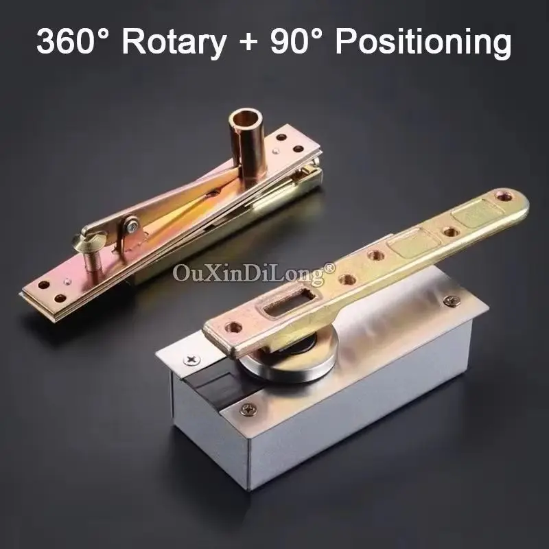 1Set Heavy Door Hinges 360° Rotary+90° Positioning Invisible Door Pivot Hinges Up and Down Floor Spring Door Shaft Loading 100KG