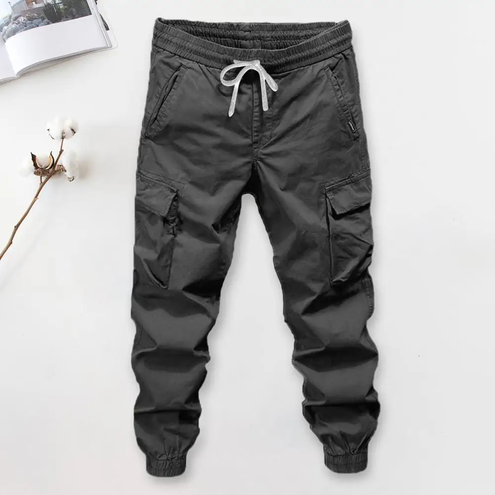 Men Cargo Pants Men\'s Elastic Waist Cargo Pants with Drawstring Multiple Pockets for Outdoor Sports Streetwear Fashion Men