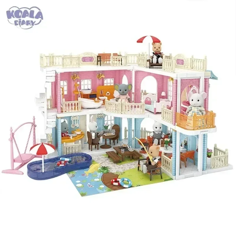 Casa dei giochi fai da te per bambini giocattolo costruito Villa scuola ospedale assemblaggio piccoli mobili castello casa delle bambole ragazza regalo di natale