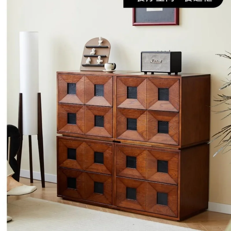 Time storage cabinet Solid wood retro combination bucket Household living room side  Antique storage card