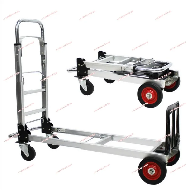 

Wheel Hand Pulled Luggage Cart Shopping Express Logistics Cart All Aluminum Flat Plate Handling Cargo Trolley Folding Four