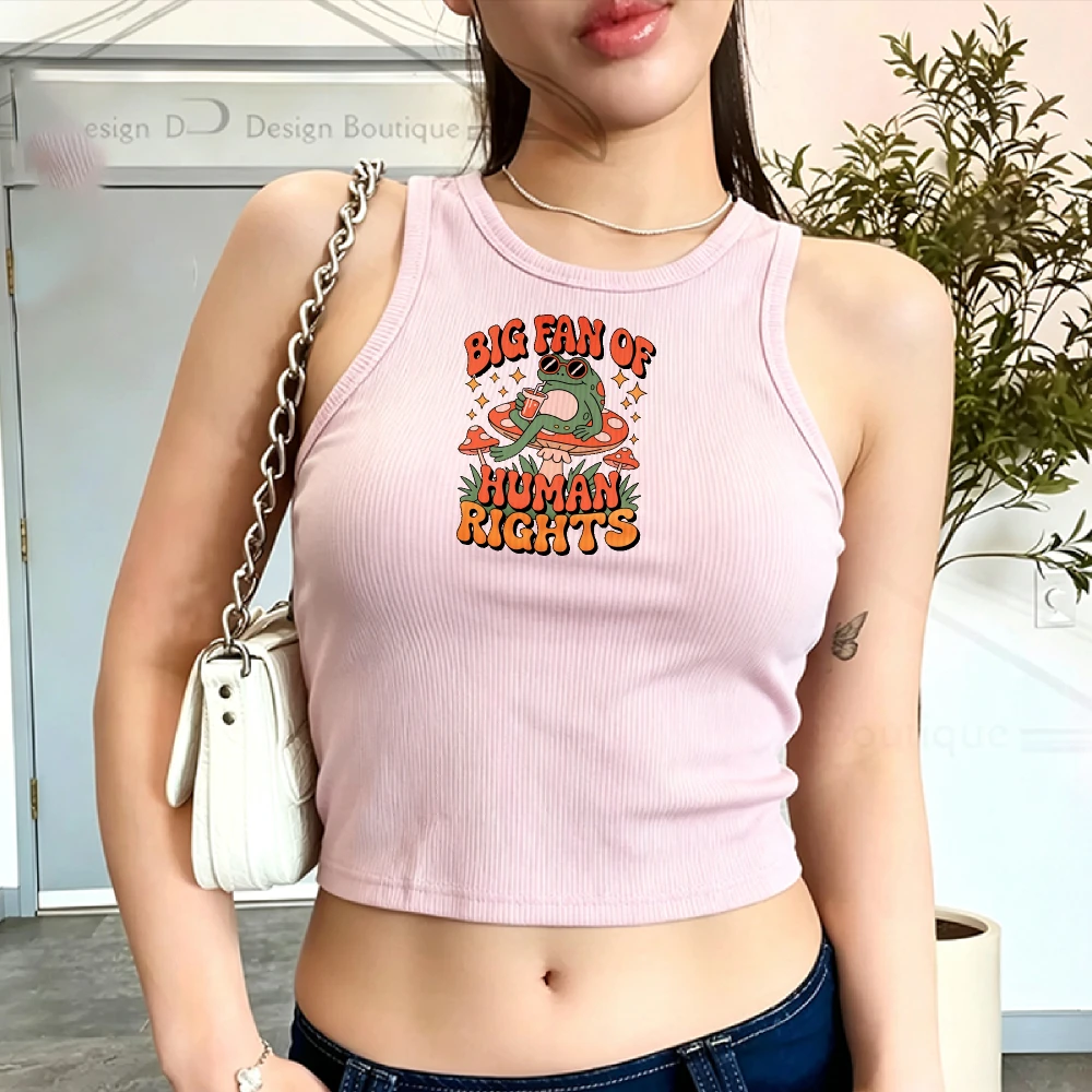 Retro Funny Frog Sunglasses Crop Top Fitted Tee Big Fan of Human Rights Gift for Liberal Anti Populism Tank Top Women Y2k Tops