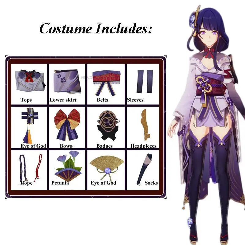 Genshin Impact Beelzebul Raiden Shogun Cosplay Sets, Raiden Ei, Halloween Carnival Character Roleplaying, Peruca, Sapatos