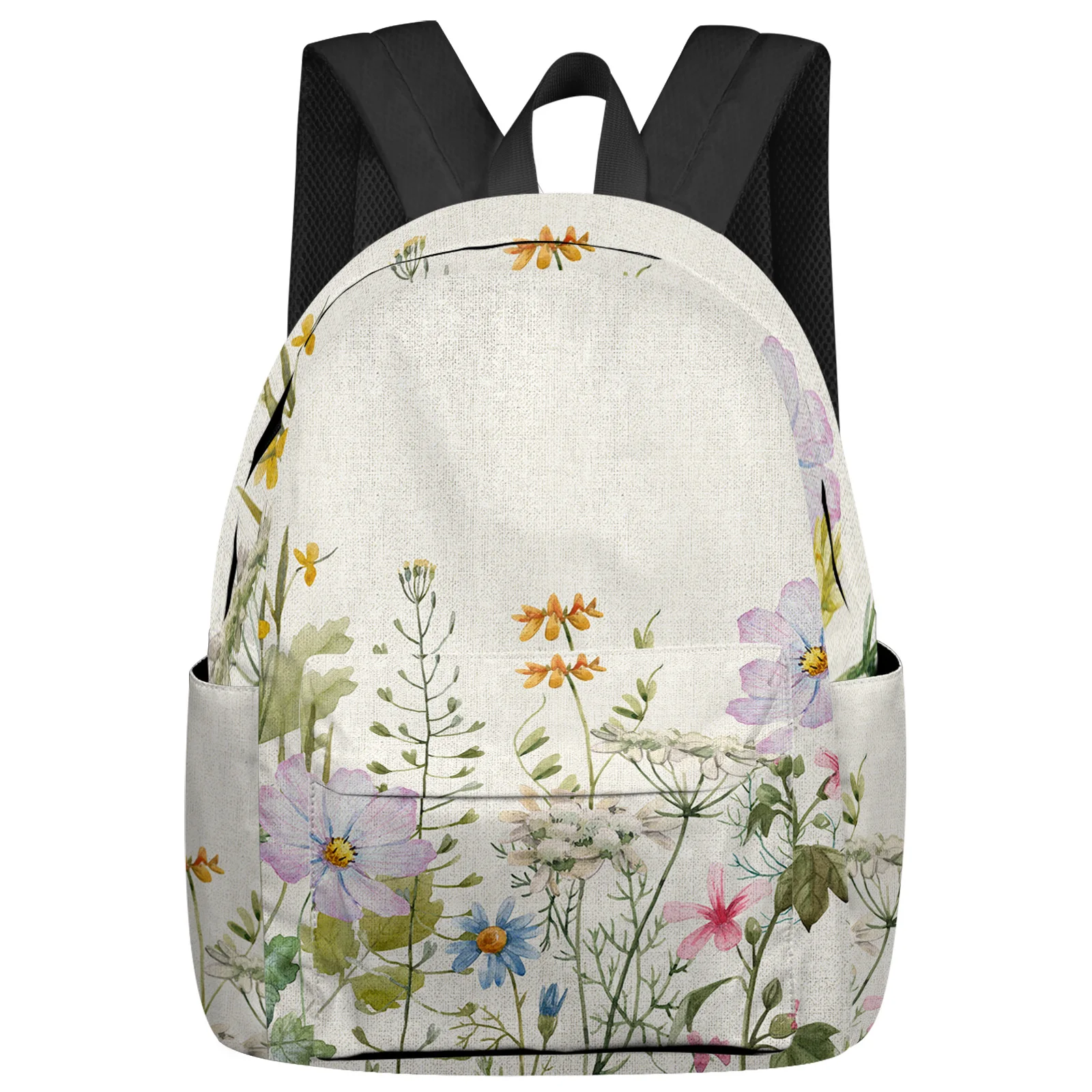 

Spring Flowers Herbs Fields Retro Student School Bags Laptop Custom Backpack For Men Women Female Travel Mochila