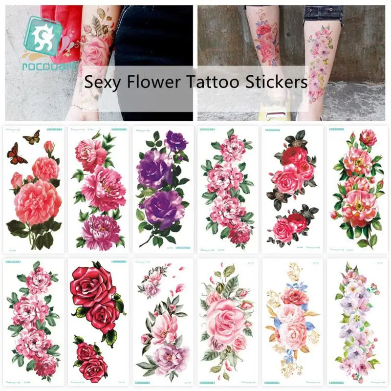 

Fashion Sexy Flower Design Water Transfer Waterproof Temporary Tattoo Sticker For Women Arm Body Art Fake Tattoos