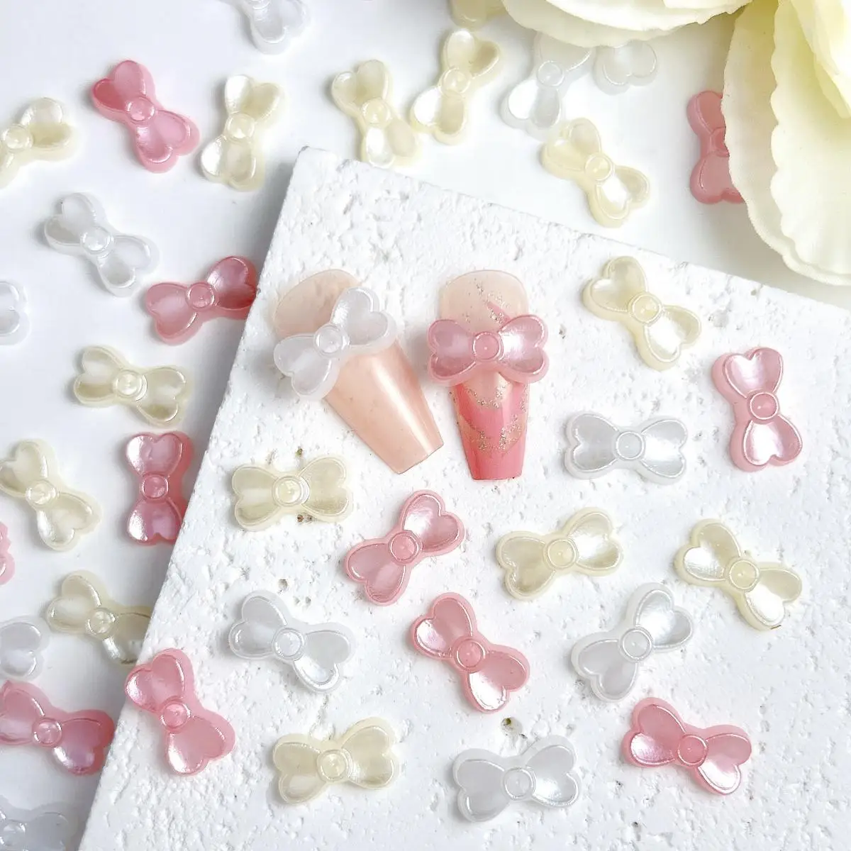 3-Color Mixed 3D Resin Cute Chubby Bow Nail Charms Bone Shaped Bow Nail Art Decoration Supplies For Phone Case Manicure DIY