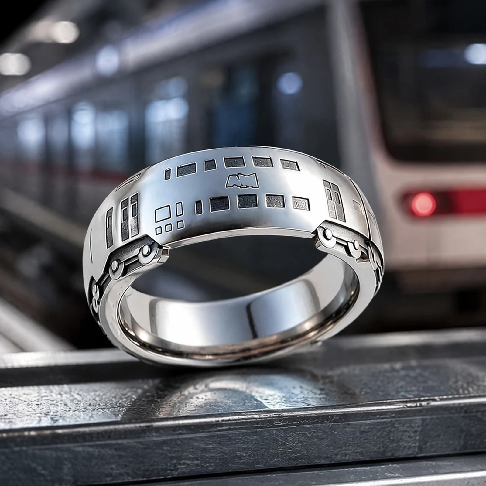Spinning Subway Train Ring Vintage Silver Wide Band Fidget Spinner Rings Metal Silver Spinning Fidget Rings for Women Men