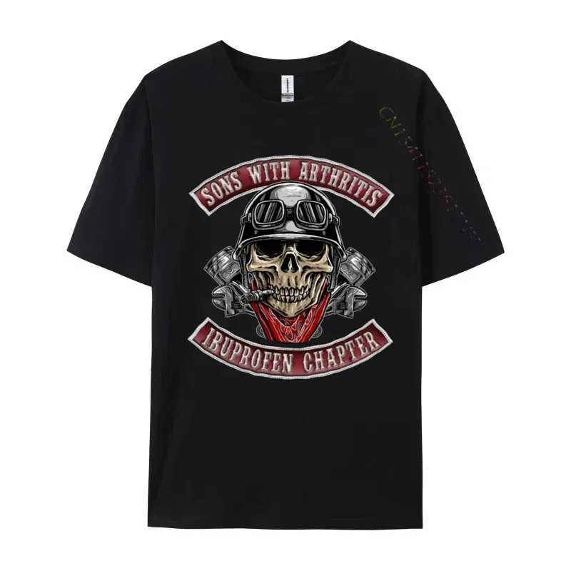 

Sons With Arthritis Ibuprofen Chapter Funny Biker Skull T-Shirts Man T-Shirts Brand Black Men's Tops & Tees Pure Cotton