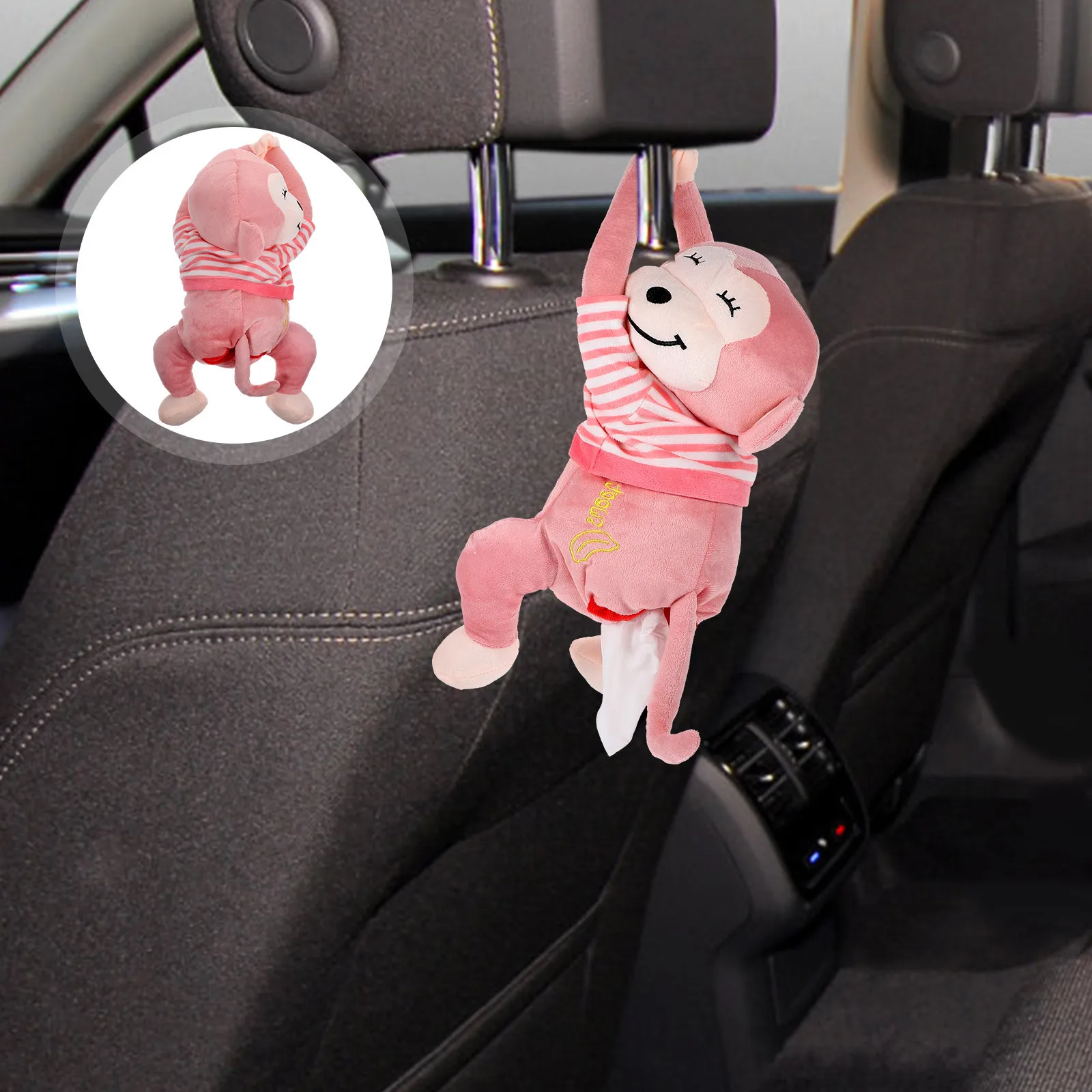 

Car Hanging Tissue Box Holder Adorable Monkey Shape Tissue Container for Vehicle Office Home Hanging Napkin Dispenser