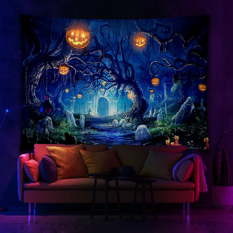 

Halloween Pumpkin Lamp Forest Printed Tapestry For Wall Hanging Living Room Bedroom Independent Room Decoration