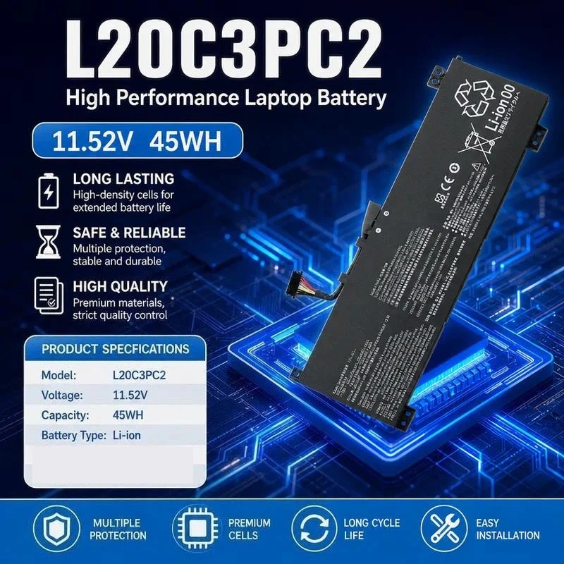 11.52V 45WH Laptop Battery for Lenovo L20C3PC2 L20M3PC2 L360-15 Series Notebook High Capacity Rechargeable Li-ion Power Pack