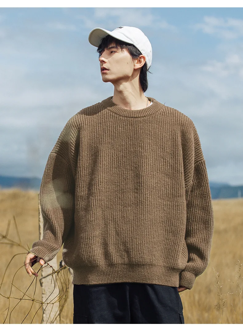

Japanese Vintage Men's Knit Sweater, Chunky Knitted Oversized Men Pullover, Solid Color Mans Knitwear