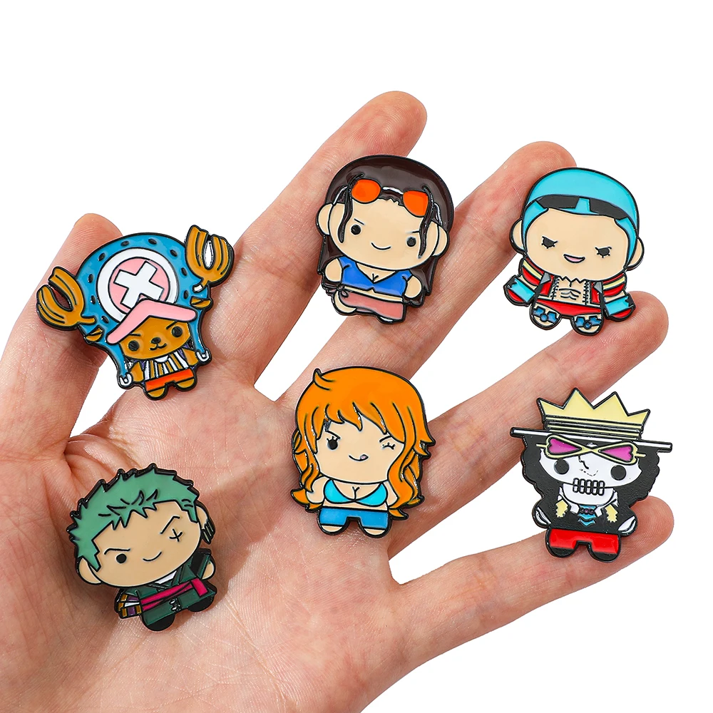 9 Pcs Anime Monkey D. Luffy Brooch Simple Sanji Enamel Pin Metal Badge Jewelry Clothing Backpack Accessories