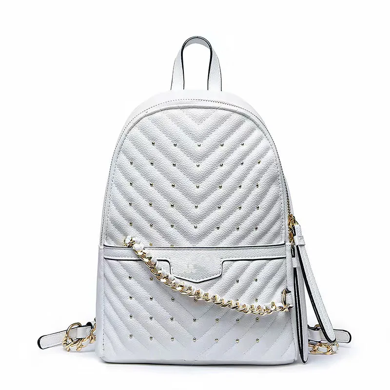 PU Rivet Backpack para mulheres e meninas, bolsa de ombro, viagem, escola, lazer, moda, 2024