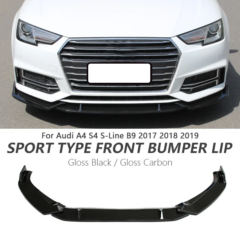 

3Pcs For Audi A4 S4 S-Line B9 2017-2019 Car Front Bumper Lip Body Kits ABS Glossy Black Car Front Lip Audi Accessories Tunning