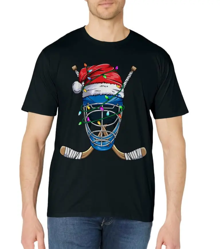 Santa Sports Design For Men Boys Christmas Hockey Player T-Shirt