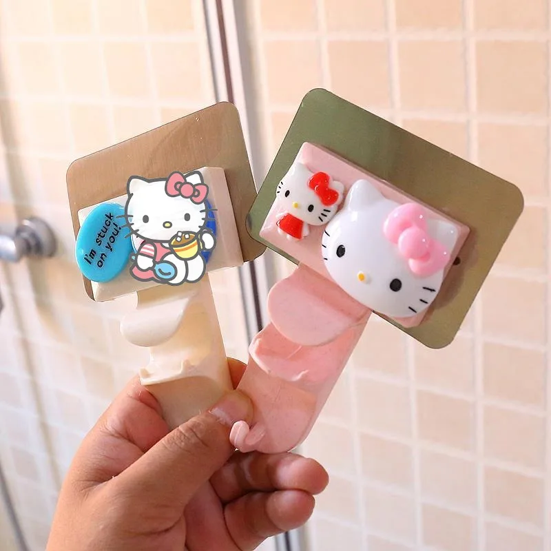 Sanrio Hello Kitty Mop Clip Non-marking Bathroom Hooks Wall-mounted Multifunctional Broom Hanging Rack Hook Storage Organizer