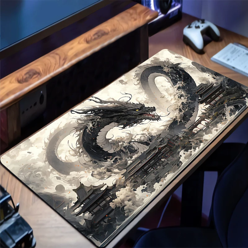 

Mouse Pad Size Gamer Keyboard Pad Computer Gaming Black And White Dragon Extended Mousepad Office PC Accessories Anime Desk Mat