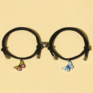 Pulseira Borboleta Luminosa para Mulheres, Casais Pingente, Encanto de Corda Preta, Amizade, Namorada, Jóias de Festa, Presente para Amantes, 2 peças por conjunto 6 principais vendas pulseira da amizade 5 - №2