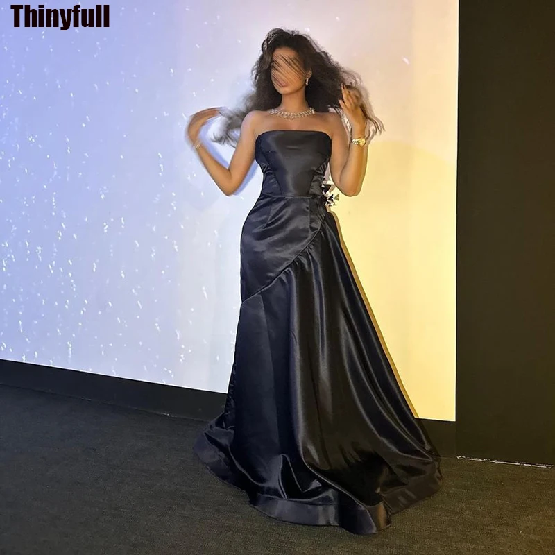 

Thinyfull Saudi Arabia Prom Dress Sleeveless Strapless Satin Evening Party Dresses Dubai Formal Occasion Gown Robe De Soirée