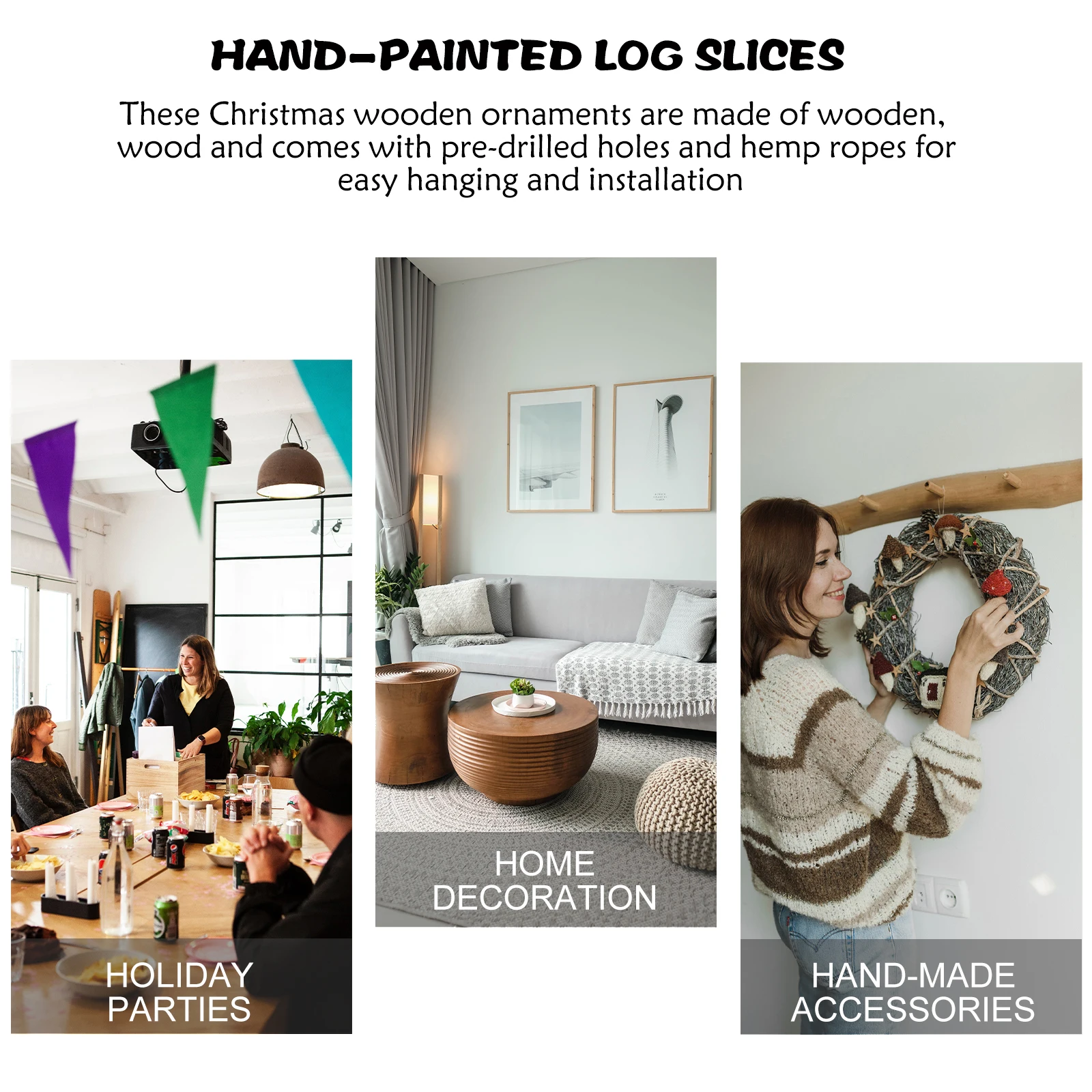 

BUGUUYO 10pcs Christmas Ornaments Wood Slices Tree Decor Craft Home Holiday Decoration Wooden Circle Gifts