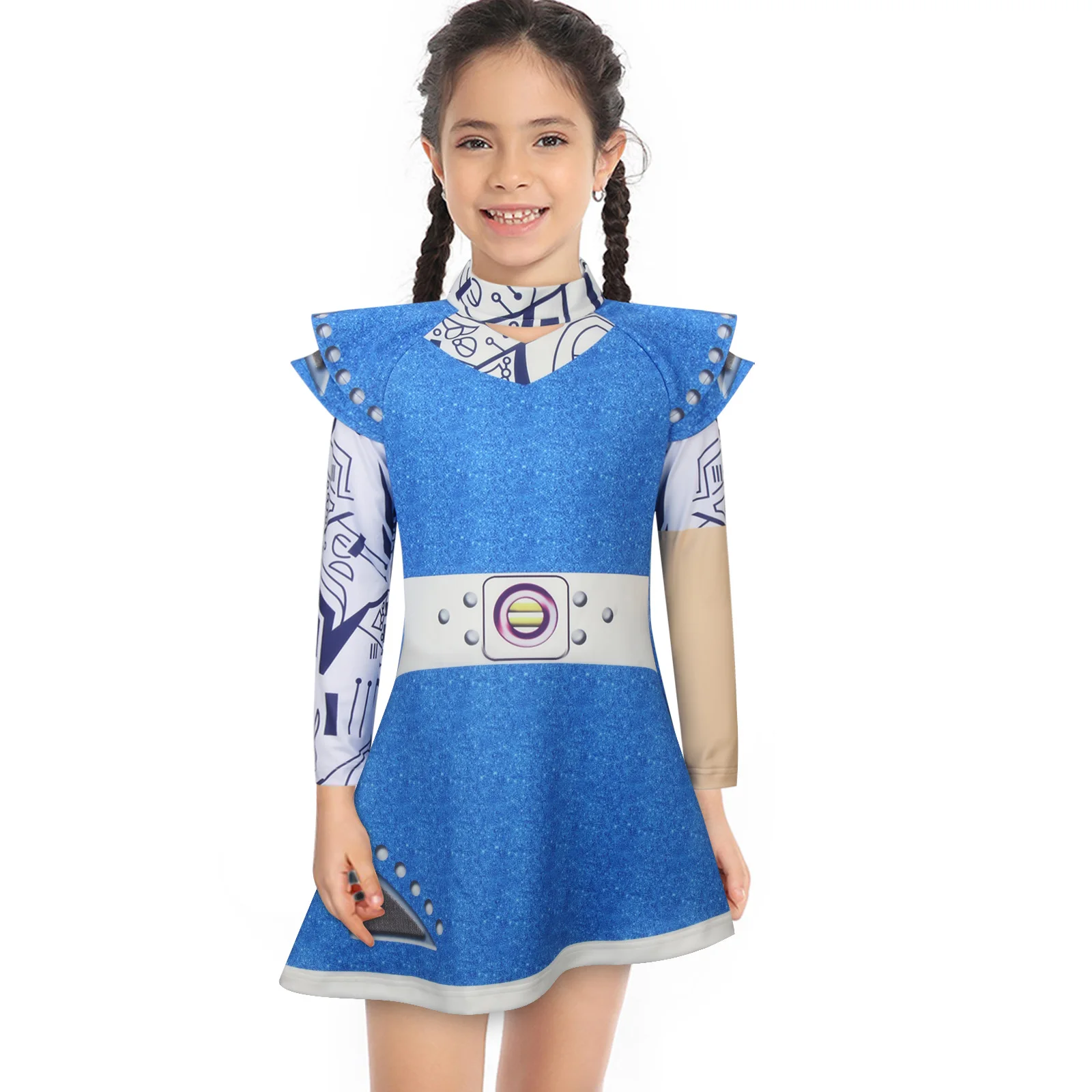 

Kids Cheerleader Addison Alien Rosalind Wells Fancy Dress Movie Halloween Cosplay Costume Blue ZOMBIES 3 Girls Gift-Takerlama