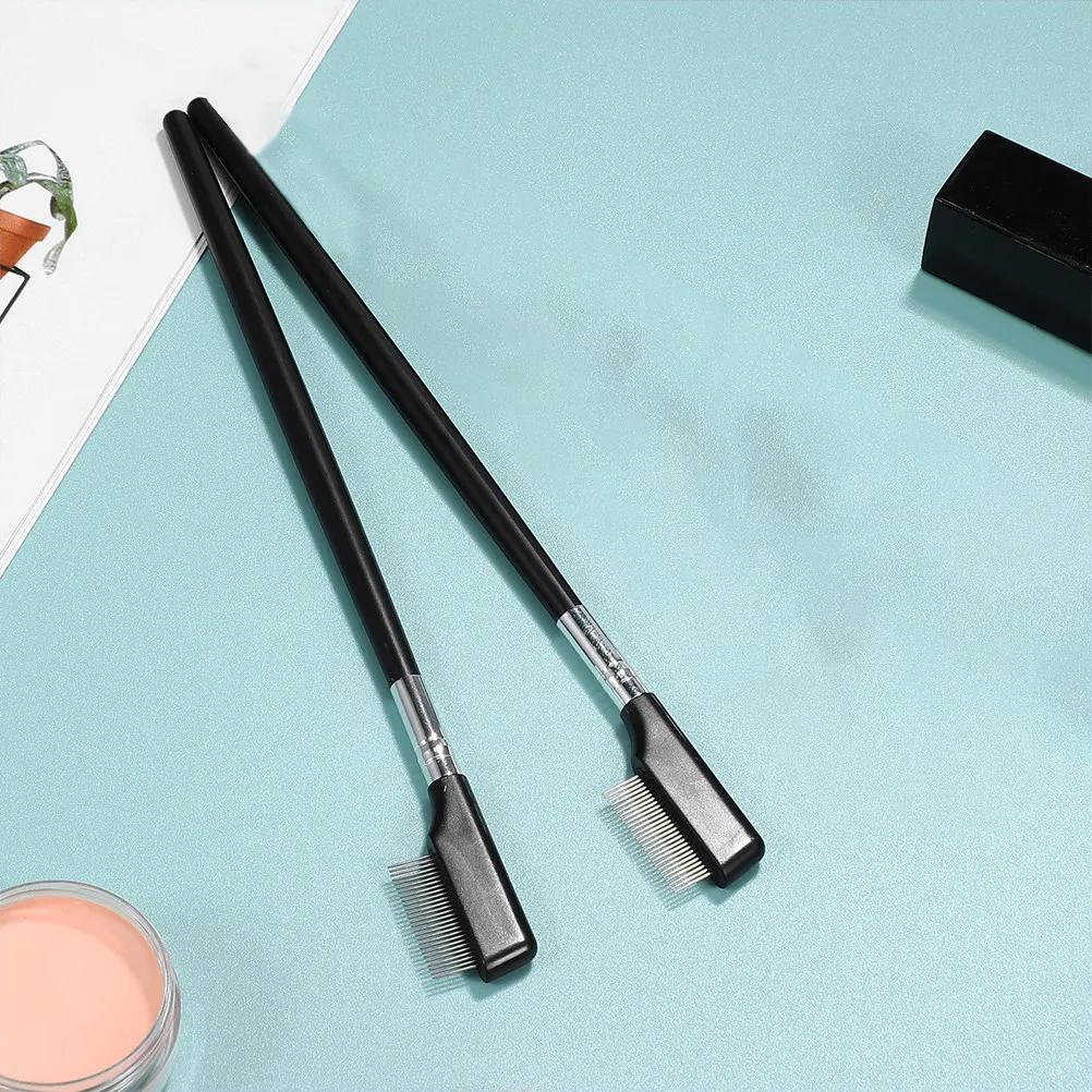 2Pcs Steel Needle Eyelash Comb Straight Handle Lash Separator Tool Professional Grade for Natural Elongated Lash Look Daily Use