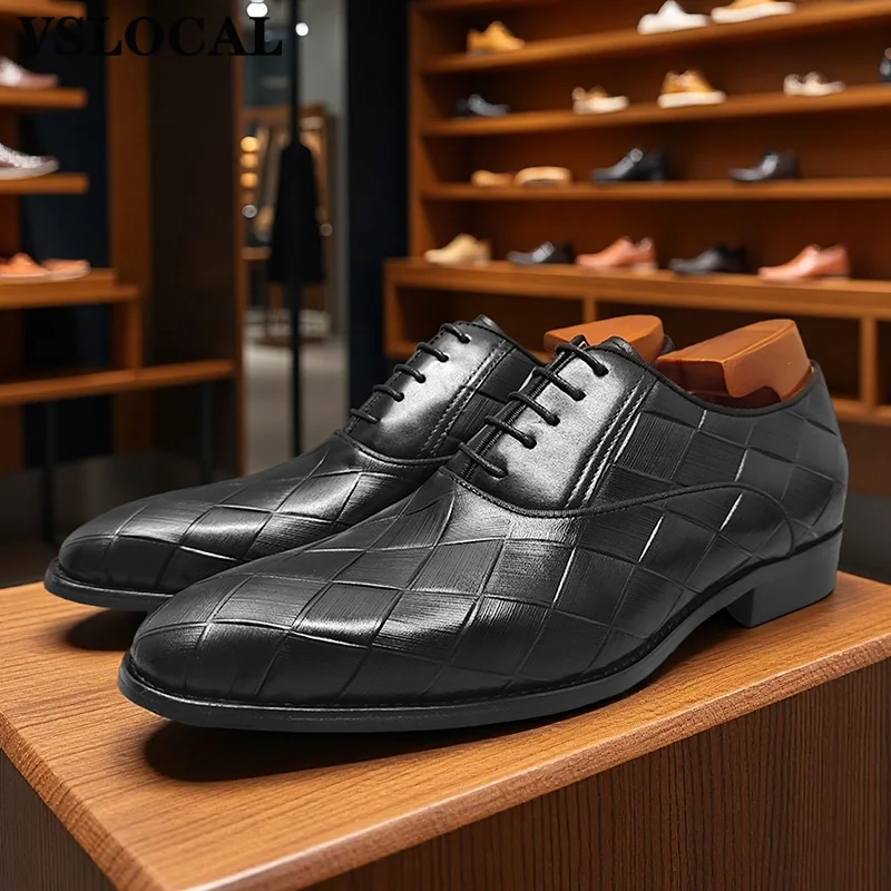 أحذية أكسفورد للرجال باللون الأسود بأربطة مدببة من القماش القطني مطبوعة فستان كاجوال للرجال أحذية رسمية لحفلات الزفاف والمكتب أحذية من الجلد للرجال #6
