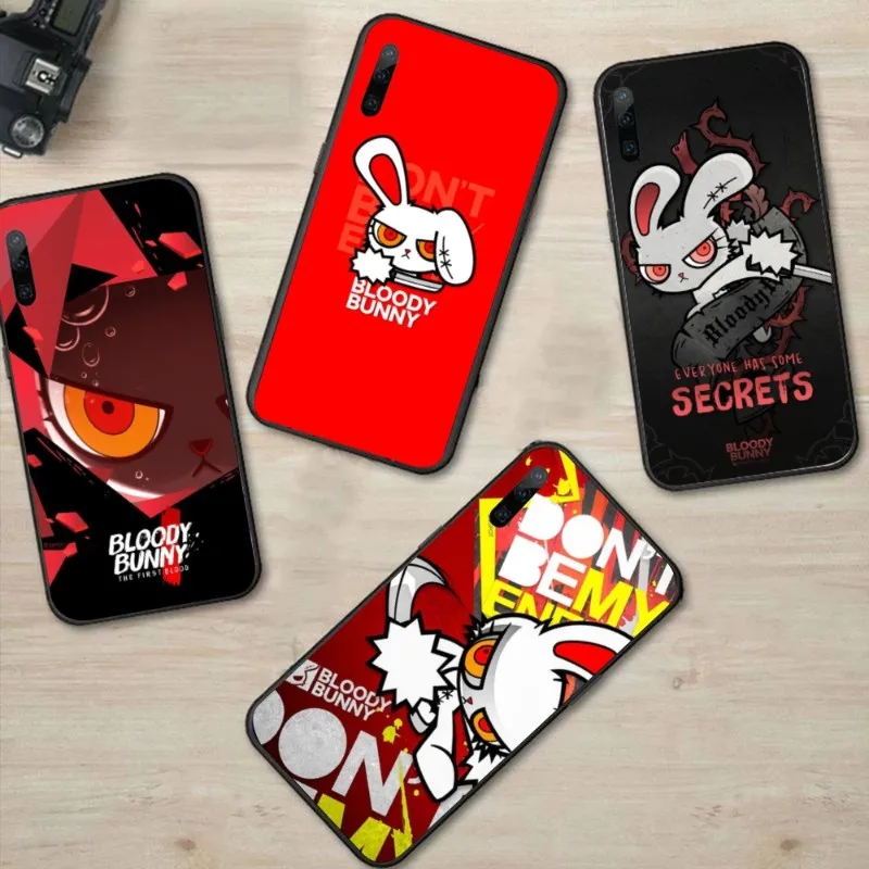 Luxury Bloody Bunny Phone Case for Huawei P50 P40 P30 Pro Lite P Smart 2021 2019 Magic 3 Black Soft Phone Cover Funda