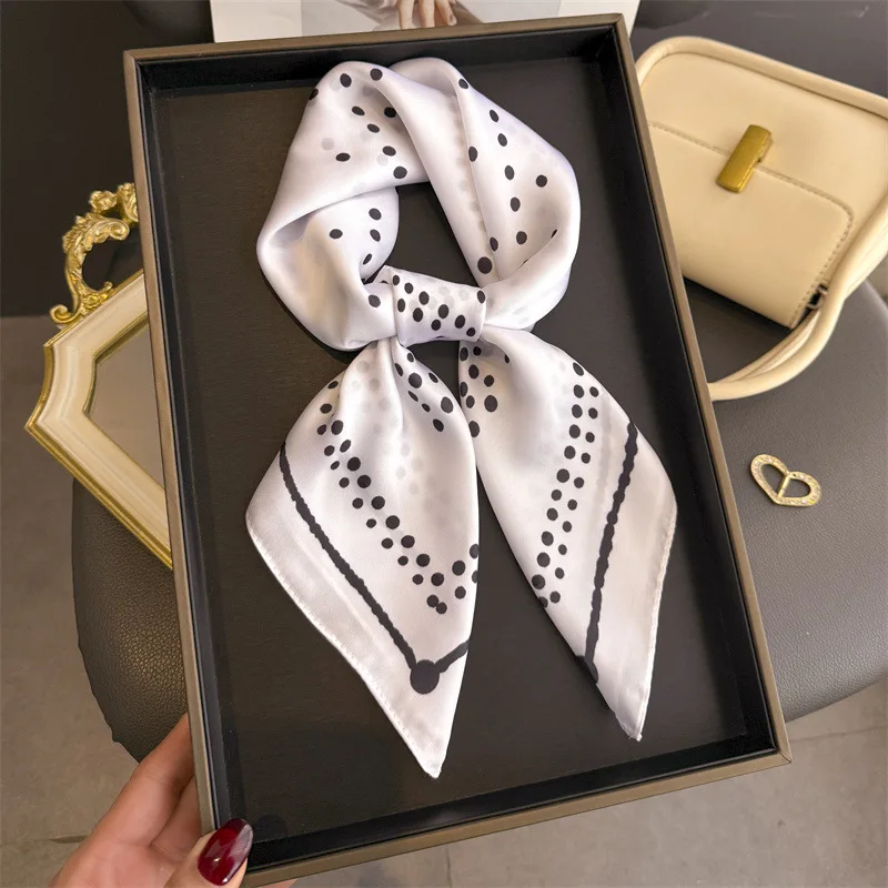 2026 Women Square Scarf Silk Imitation Dot  Print Neckerchief Bandana Lady Shawl Scarves Wrap Head Hair Band Ties