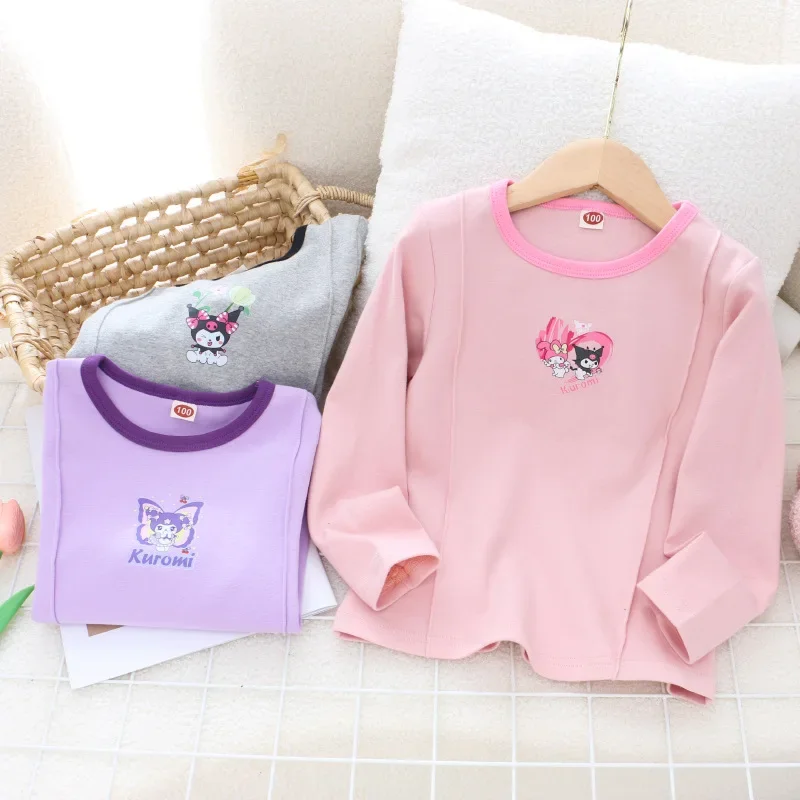 

Sanrio Kawaii Kuromi Children Clothes Girl Heart My Melody Anime Autumn Long-Sleeved T-Shirt Cartoon Cute Base Top Toy Kid Gift