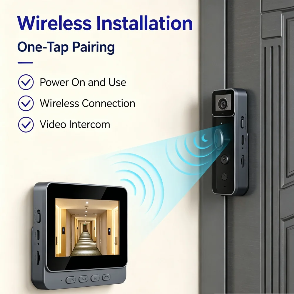 Wireless Video Doorbell 4.3‑Inch Screen Two‑Way Intercom System IR Night Vision Home Security Door Bell Auto Video Recording