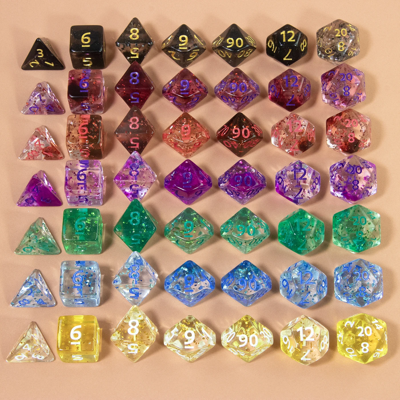 Polyhedral Dice Set Transparent D&D Dices with Glitter Effect for Board Game Role Playing Games  D4 D6 D8 D10 D00 D12 D20 DICE