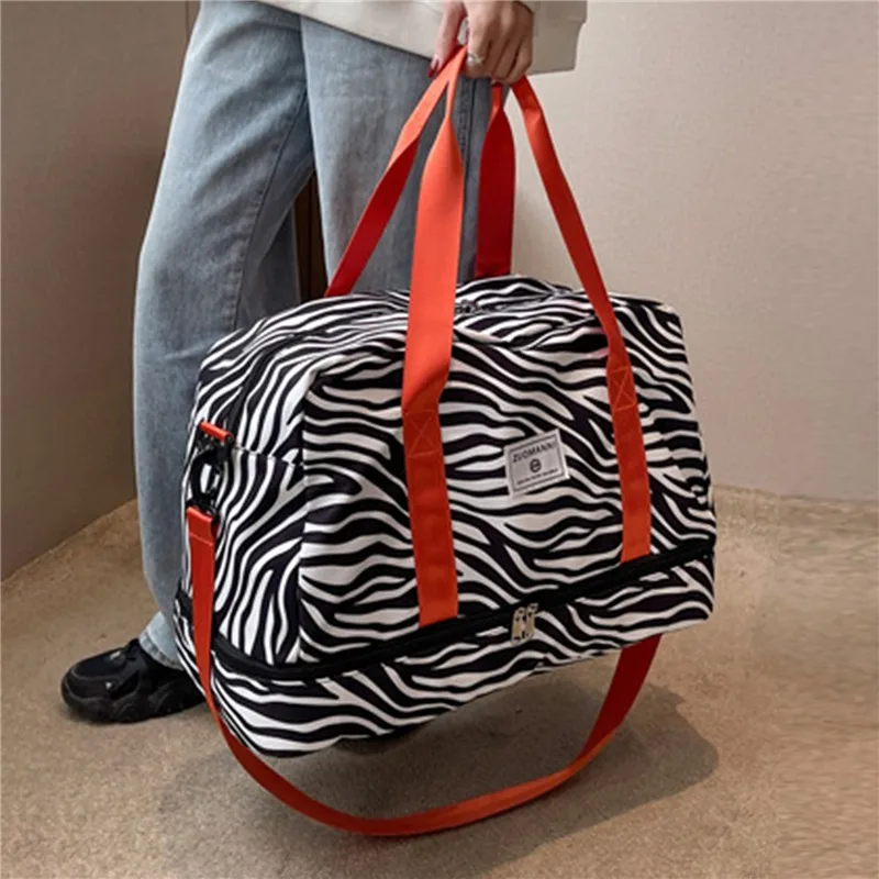 Large Capacity Short-distance Travel Bags Luggage Women's and Men's Crossbody Shoulder сумка Sports Cow Stripe Handbag for Women