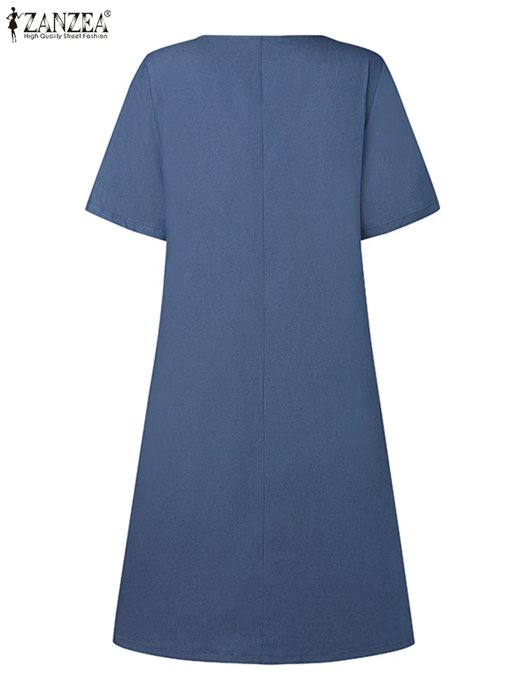 ZANZEA-Robe d'été en denim bleu pour femme, manches courtes, longueur au genou, élégante robe de soirée de vacances, mode éducative, 2024