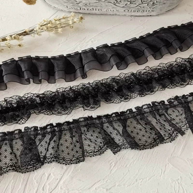 1 Meter Black Lace Lace Series Ribbon Accessories Handmade Diy Hat Skirt Hem Clothing Accessories Pleated Ruffles Wide