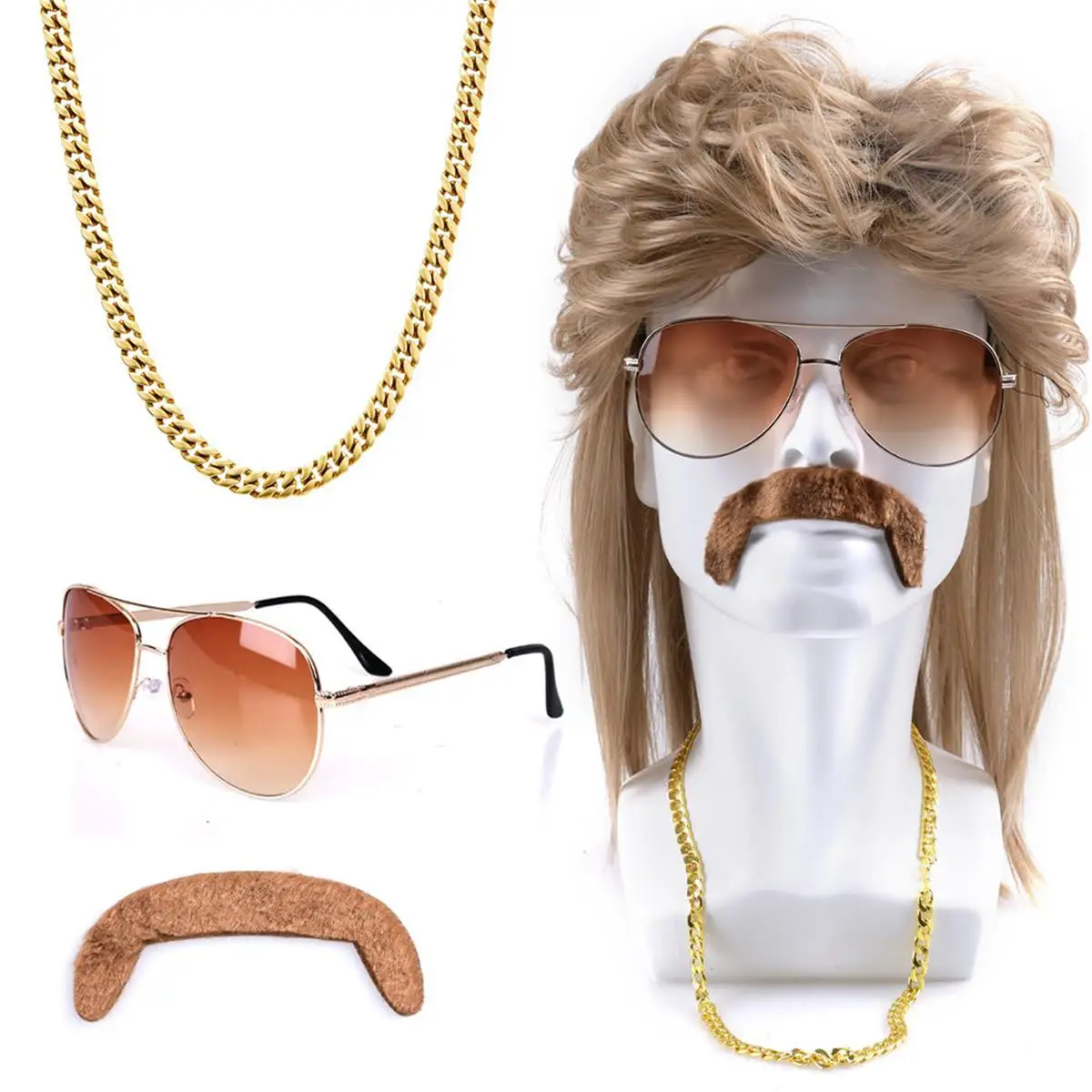 Men's Golden Brown Rock Synthetic Wig High Quality Halloween Costume Accessory Dress up Hippie Wig for Adults
