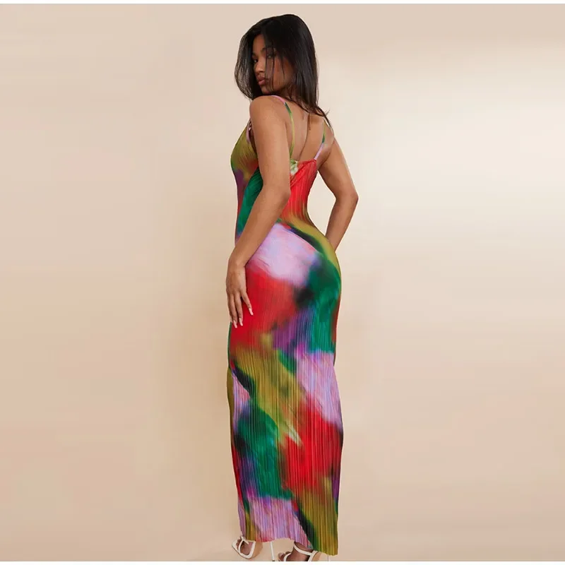 Vestido ajustado sin mangas con tirantes finos y estampado elegante para mujer, ropa de calle elegante para fiesta de cóctel en la playa