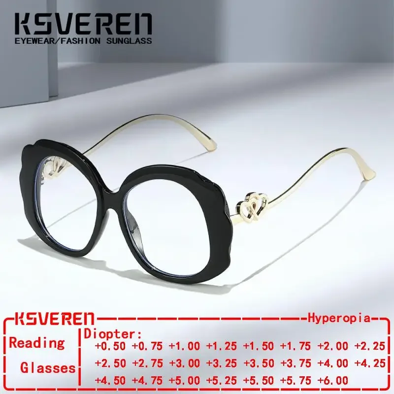 

Designer Blue Light Blocking Circular Personalized Reading Glasses Women Finished Presbyopic Eyewear Customizable Diopter