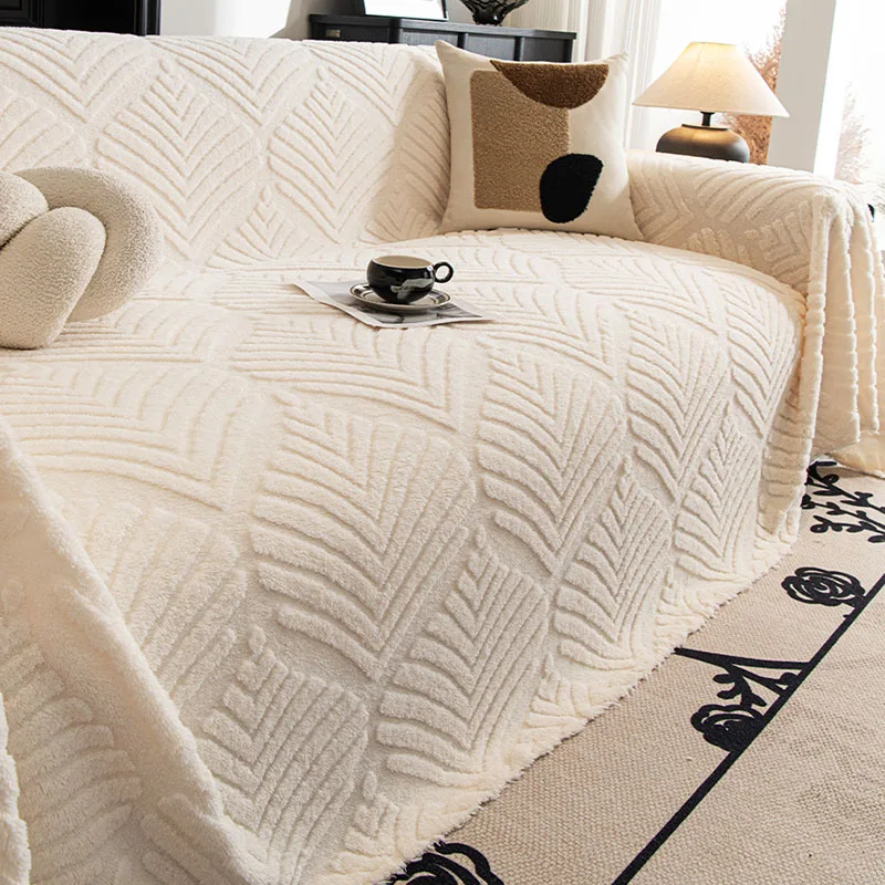 New Thickened Comfort Leaf Jacquard Sofa Cover High-Quality Winter Solid Furniture Protector Plush Couch Cushion for Living Room