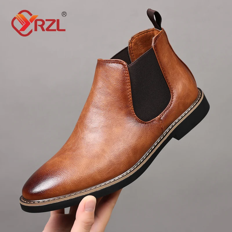 

YRZL Men's Classic Retro Chelsea Boots Mens Fashion Leather Ankle Boots Men British Style Short Boot High-top Casual Shoes 39~47