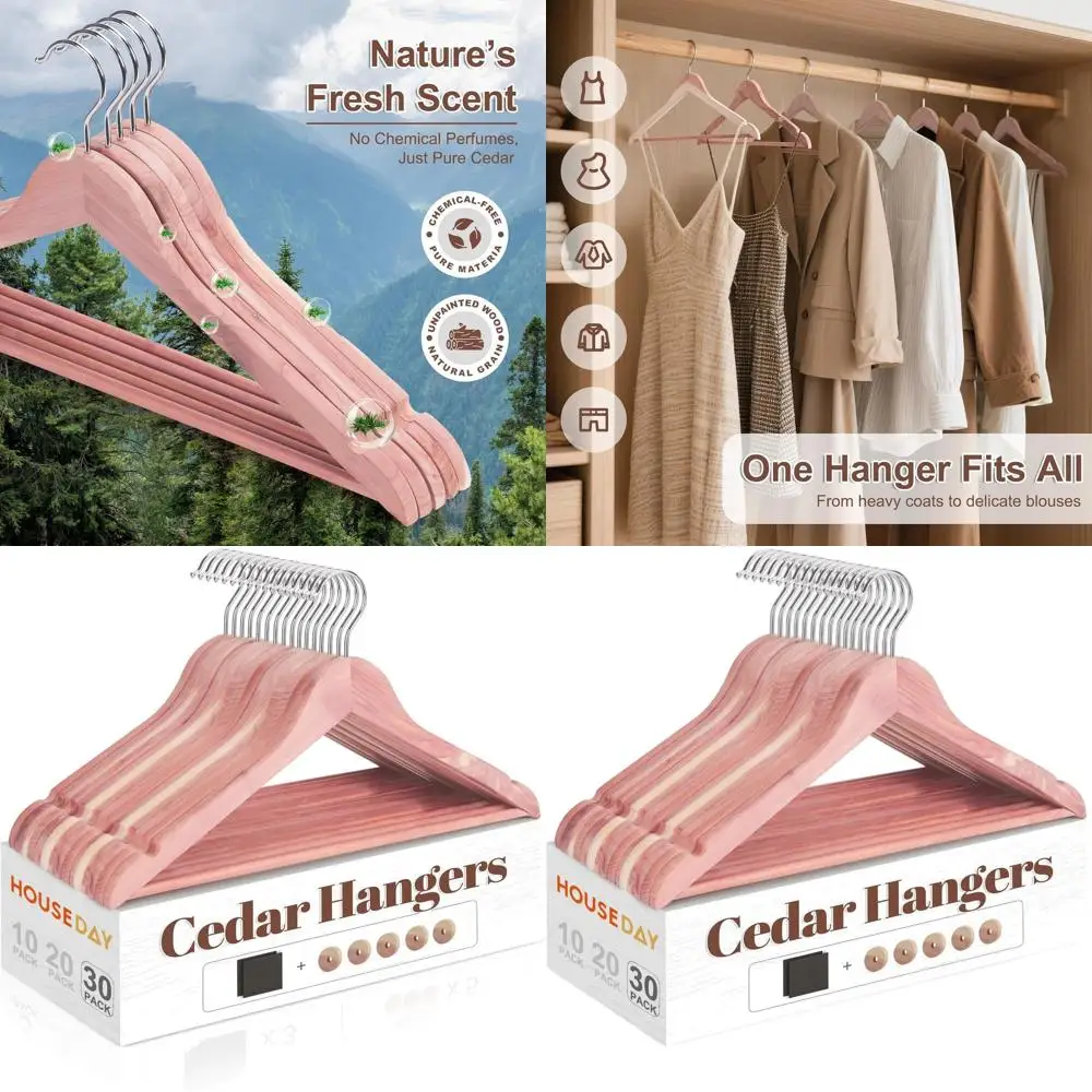 

30-Pack Smooth Wooden Hangers with Swivel Hooks, U-Shaped Notch for Pants, Non-Slip for Coats, Dresses, and Suits