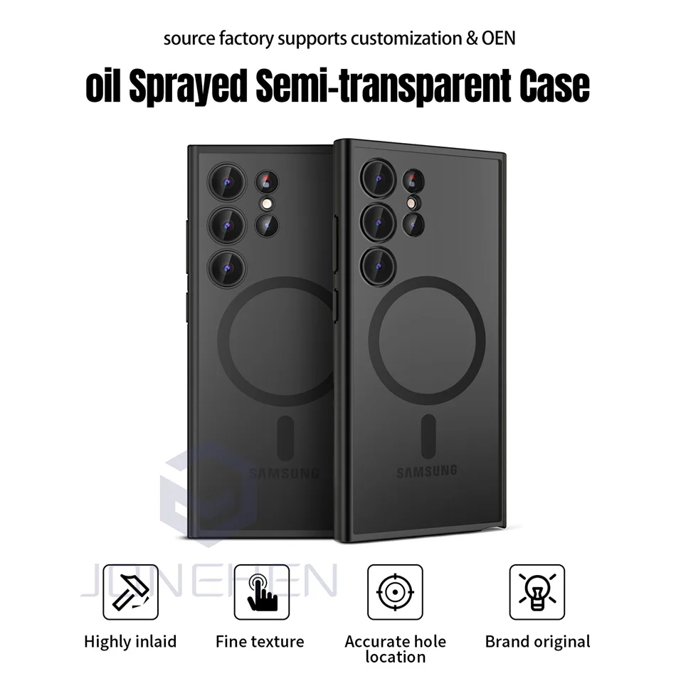 Slim Shockproof Armor Translucent Magnetic Wireless Charge Case For Magsafe For Samsung Galaxy S24 Ultra Plus Hard Matte Cover