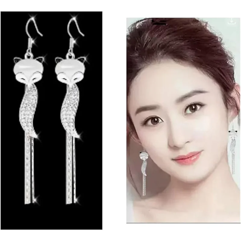 أقراط عصرية على شكل ثعلب للنساء أقراط متدلية من حجر الراين أنيقة للحفلات والارتداء اليومي هدية مجوهرات