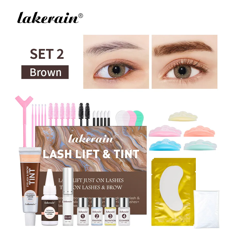 Lash Fast Lift en Tint Kit 4 in 1, Lash Lift Kit & Brow Lamination Kit met zwartbruine crème, krullend permanenten en volumineuze las