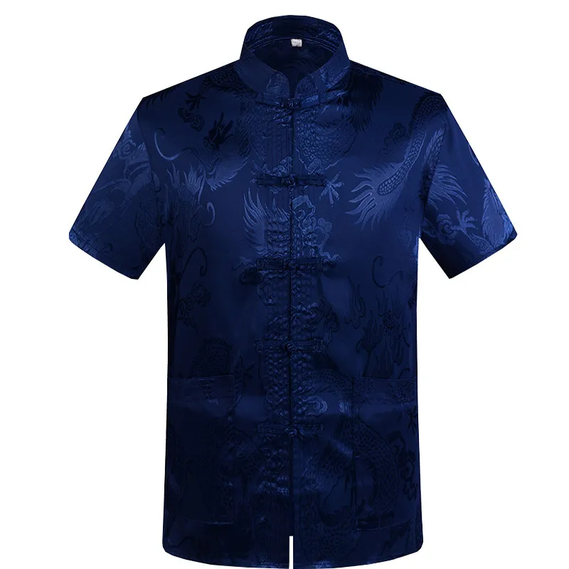

Летняя мужская рубашка ханьфу с коротким рукавом, традиционная китайская одежда для мужчин среднего и старшего возраста, повседневная, с животным принтом