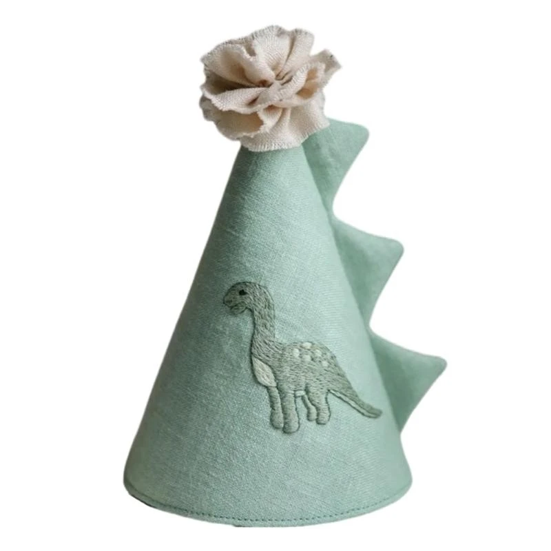 

652F Children's Dinosaur Themed Birthday Hat with Delicate Embroidery, Comfortable Cotton Party Wear Photoshoots Props